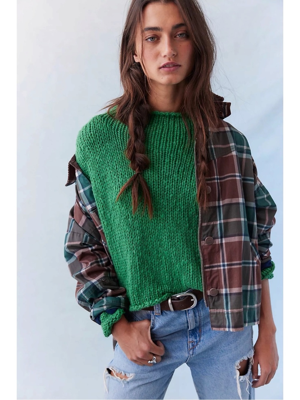 Free People Relaxed Opal Rollneck Chunky Knit Sweater Green Ivy Size XL NWT